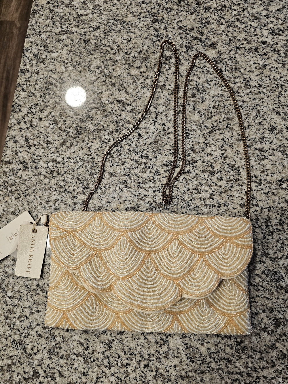 ANTIK KRAFT Cream & Gold Beaded Crossbody Clutch